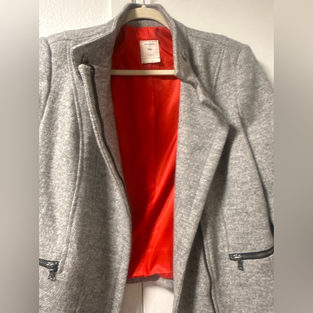 Gap Gray Wool-Blend Stand Collar Jacket With Red … - image 3